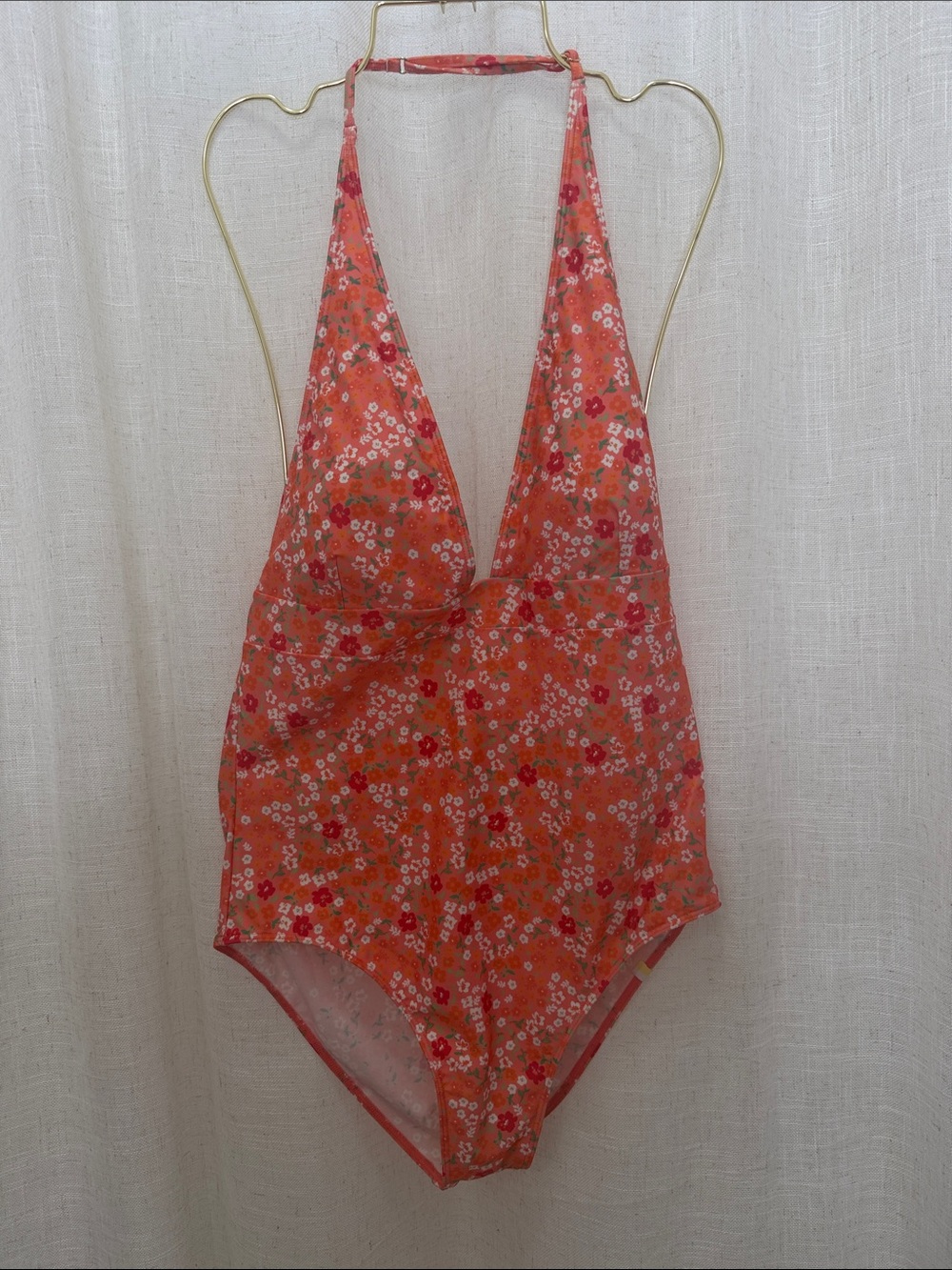 SummerSalt Floral Halter One-Piece Swimsuit in Coral Size 14 Brand New W/Tags